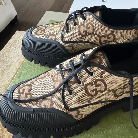 New Gucci Maxi GG Supreme Canvas Men Lace-Up Shoes - Picture 9 of 12